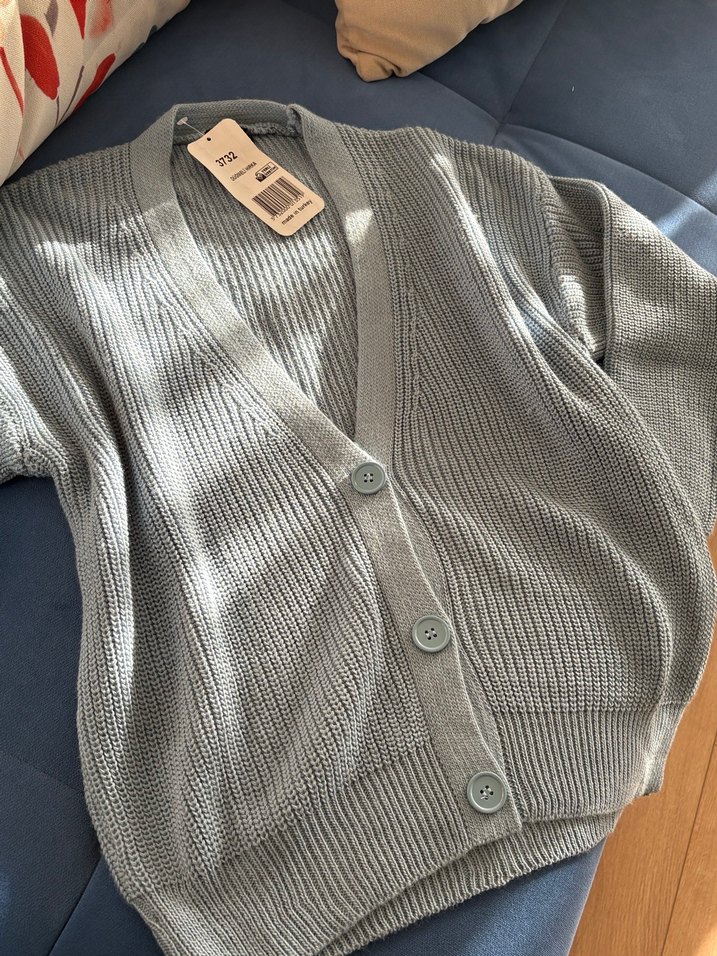 Mavi Örgü V Yaka Kadın Hırka - Görsel 3