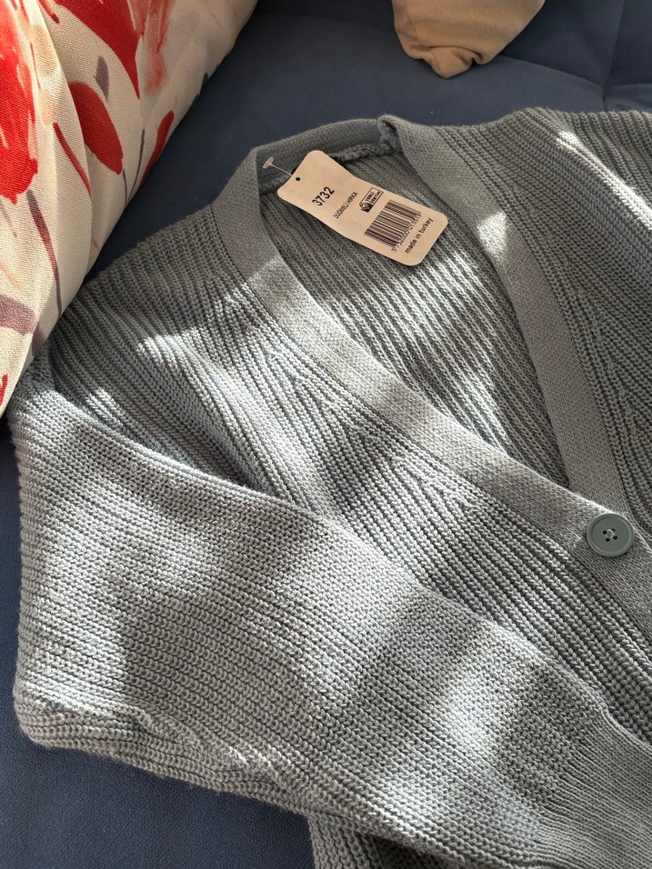 Mavi Örgü V Yaka Kadın Hırka - Görsel 4