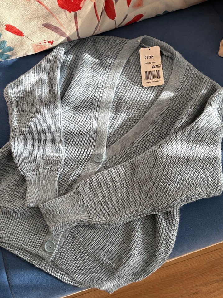 Mavi Örgü V Yaka Kadın Hırka - Görsel 2