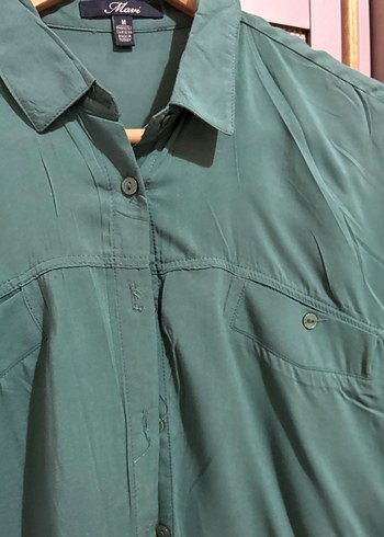 Düğmeli Yeşil Kadın Gömlek - Görsel 3