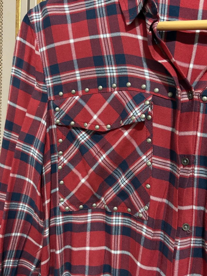 Kırmızı Kareli Düğmeli Kadın Gömlek - Görsel 2