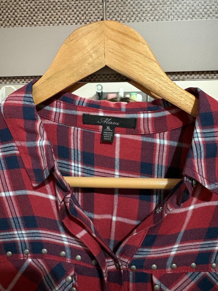 Kırmızı Kareli Düğmeli Kadın Gömlek - Görsel 3