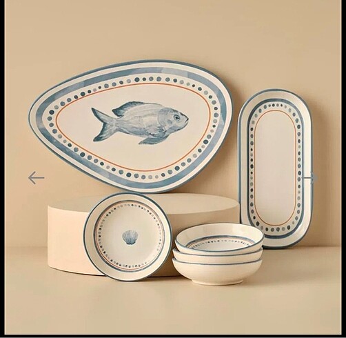 Bella maison Marin Fish Seramik 10 Parça 4 Kişilik Yemek Takımı 