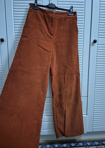 Koton Kiremit rengi kadife wide leg kadın pantolon