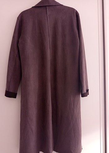 Düğmeli Uzun Süet Kadın Trençkot - Görsel 5