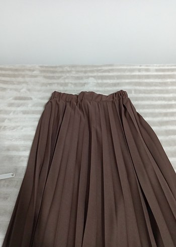 Kadın Kahverengi Pileli Uzun Etek - Görsel 2