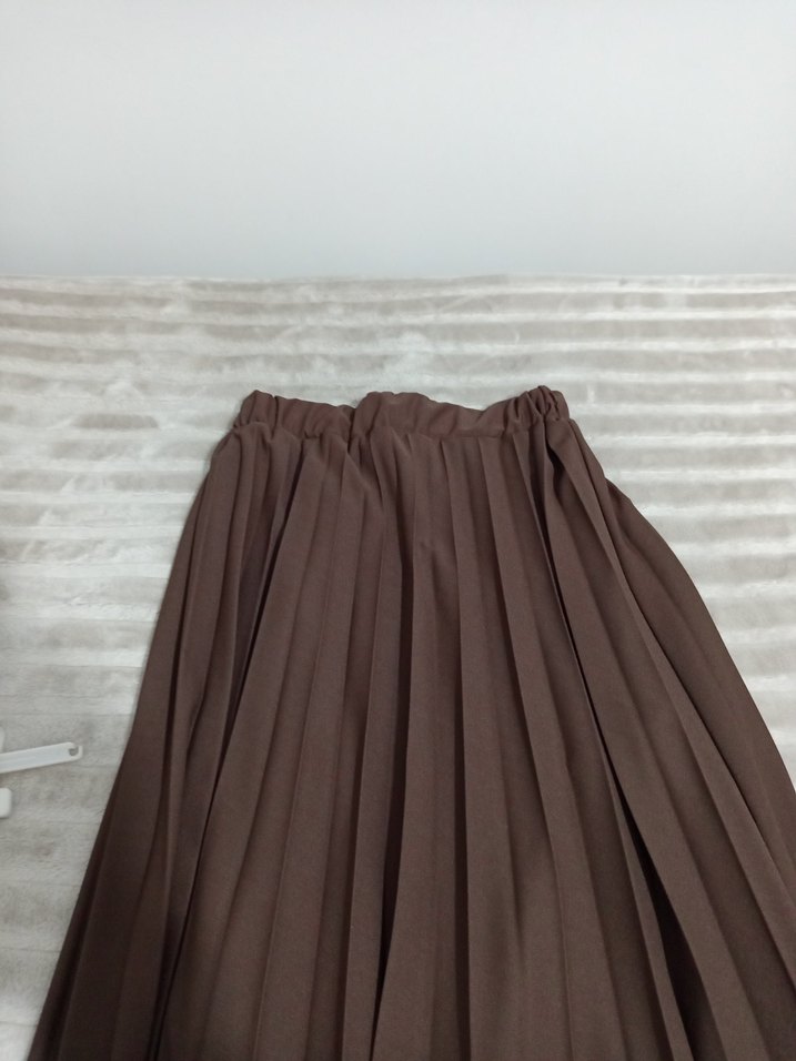 Kadın Kahverengi Pileli Uzun Etek - Görsel 2