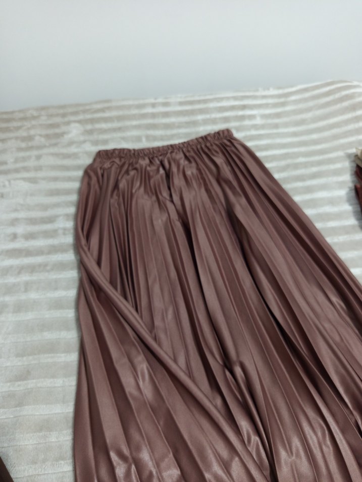 Bej Kadın Pilili Uzun Etek - Görsel 2