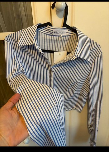 Zara Çizgili Uzun Kollu Denim Gömlek