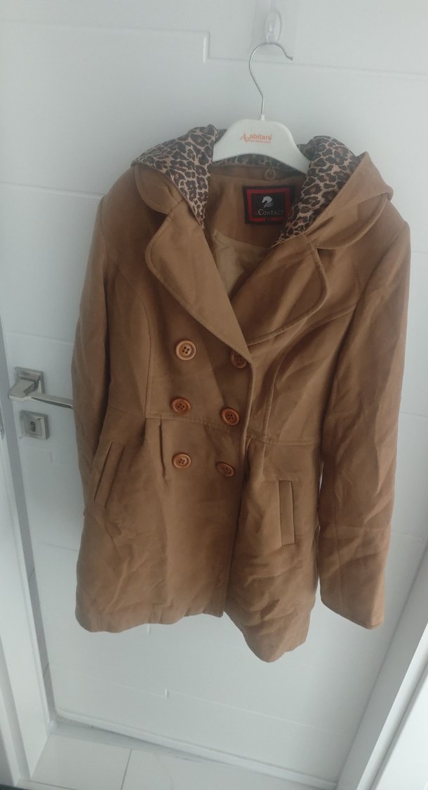 Düğmeli Bej Süet Kadın Kaban - Görsel 3