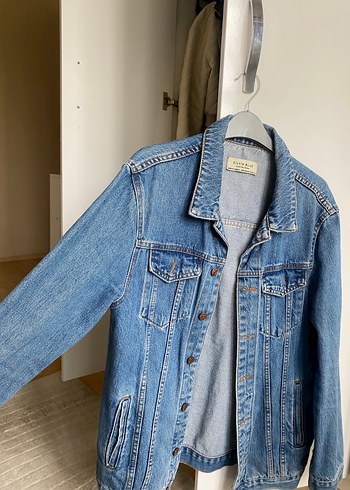 l Beden Mavi Kadın Düğmeli Denim Ceket