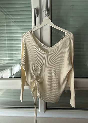 V Yaka Beyaz Örgü Kadın Kazak İpekyol - Görsel 3