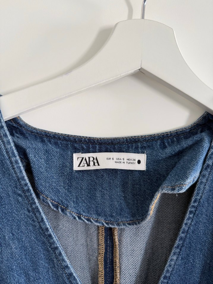 V Yaka Uzun Denim Elbise - Görsel 2