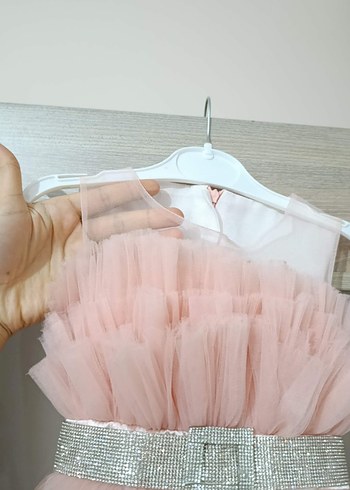 Pudra Pileli Kemerli Kız Çocuk Elbisesi - Görsel 2