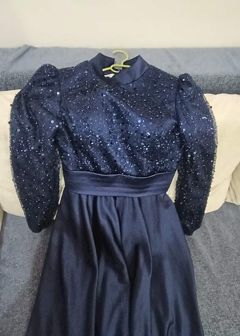 Drapeli Lacivert Uzun Abiye Elbise - Görsel 4