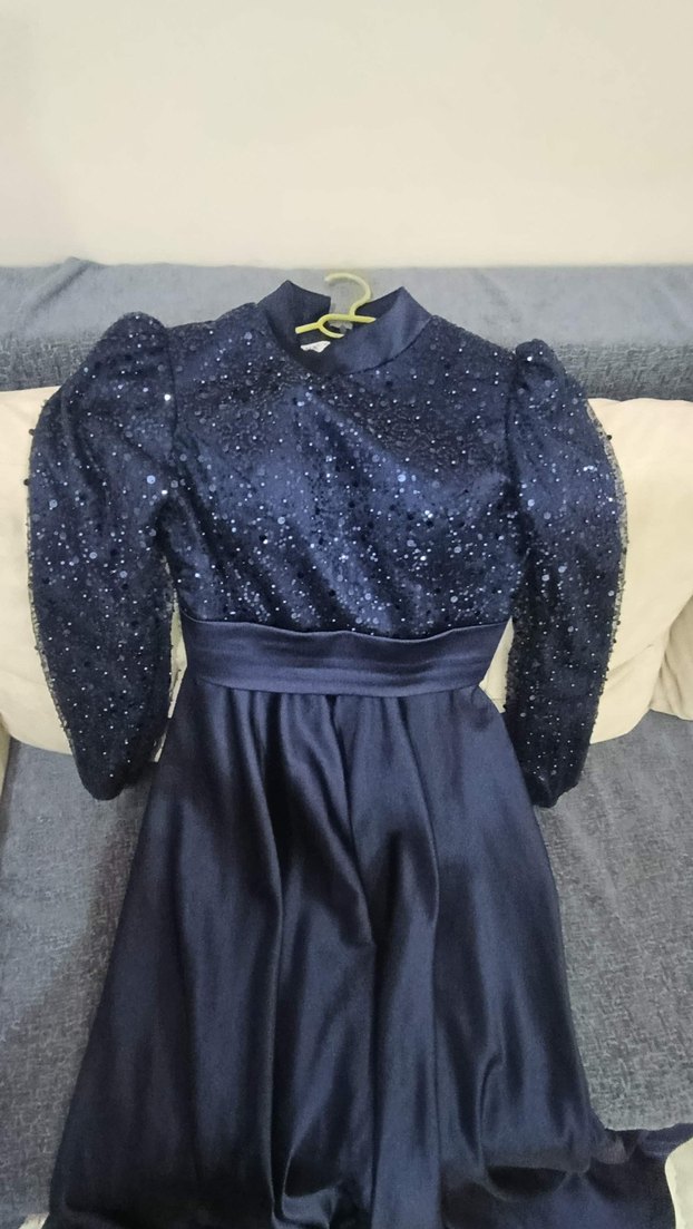 Drapeli Lacivert Uzun Abiye Elbise - Görsel 4