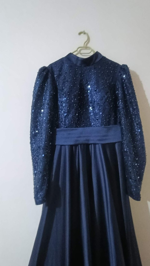 Drapeli Lacivert Uzun Abiye Elbise - Görsel 2