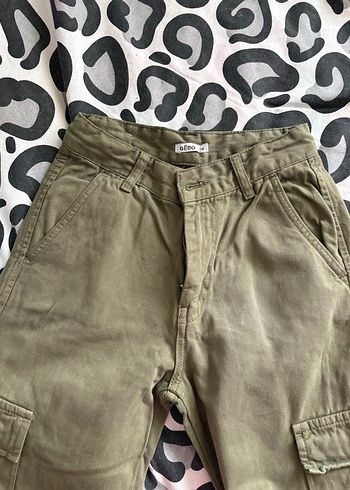 Kadın Haki Kemerli Kamuflaj Keten Pantolon - Görsel 3