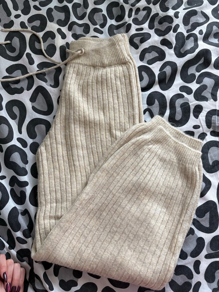 Bej Örgü Kadın Rahat Pantolon - Görsel 2