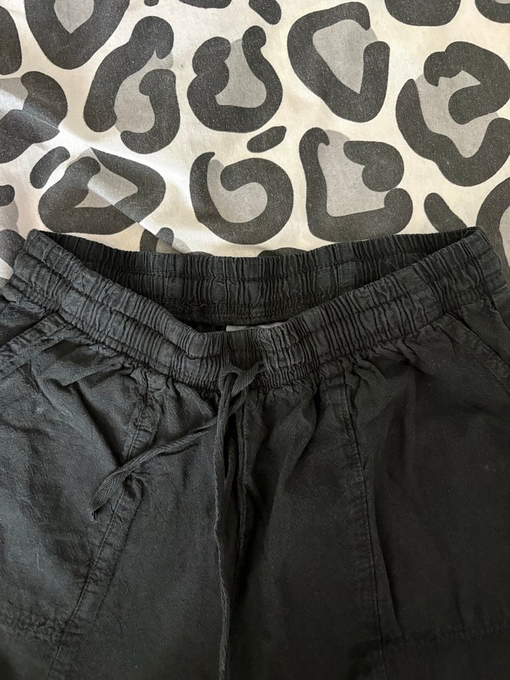 Kadın Siyah Keten Bol Kesim Kemerli Pantolon - Görsel 3