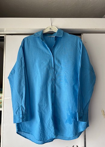 Mavi Keten Uzun Kollu Gömlek - Görsel 2