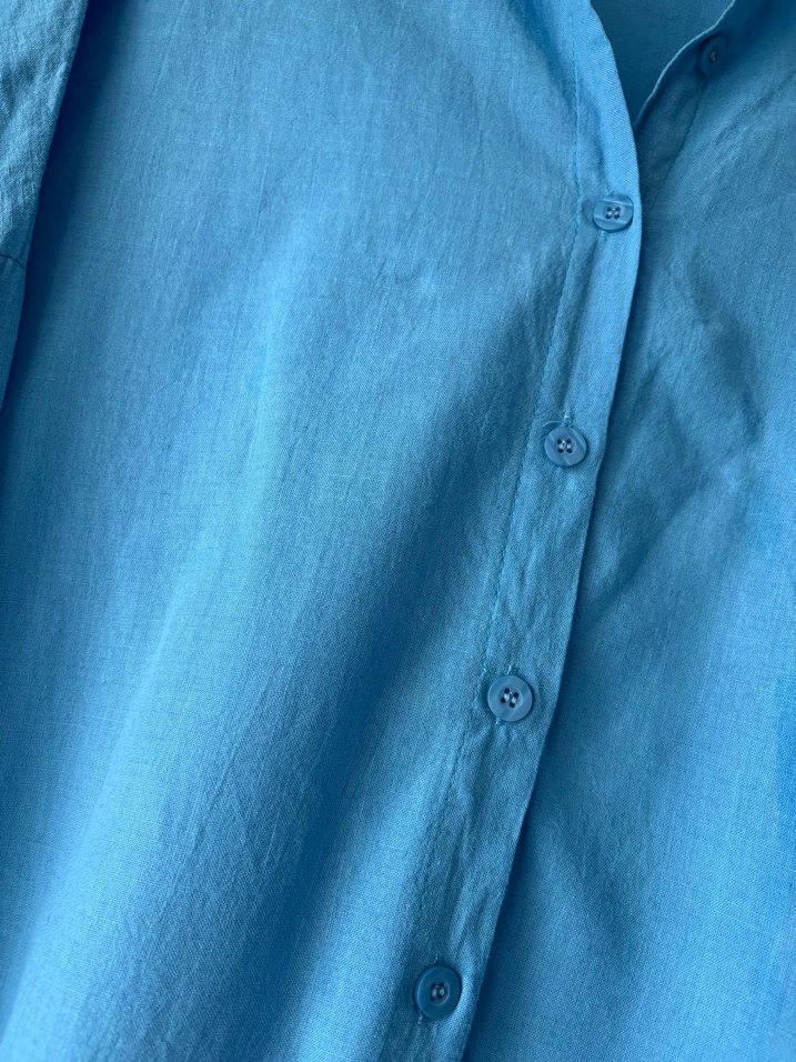 Mavi Keten Uzun Kollu Gömlek - Görsel 4