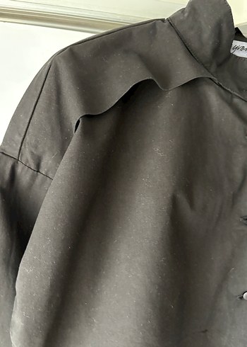 Siyah Keten Uzun Kollu Düğmeli Gömlek - Görsel 4