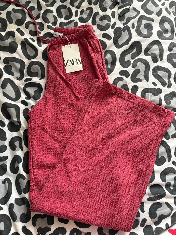 Kırmızı Örgü Kadın Rahat Kesim Pantolon - Görsel 2