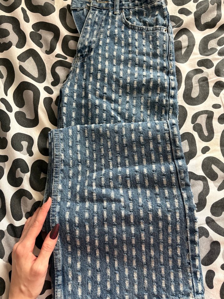 Kadın Mavi Batik Desenli Bol Kesim Kot Pantolon - Görsel 2