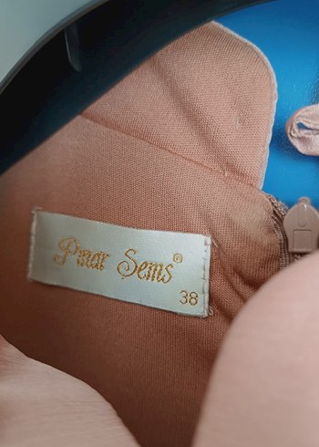 38 Beden kahverengi Renk Pudra tonları Nakışlı Uzun Henna Elbise