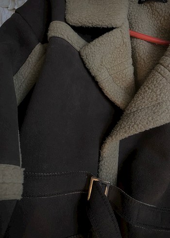 içi Peluşlu/Kürklü Kahverengi Süet Görünümlü Pilot Ceket - Görsel 4