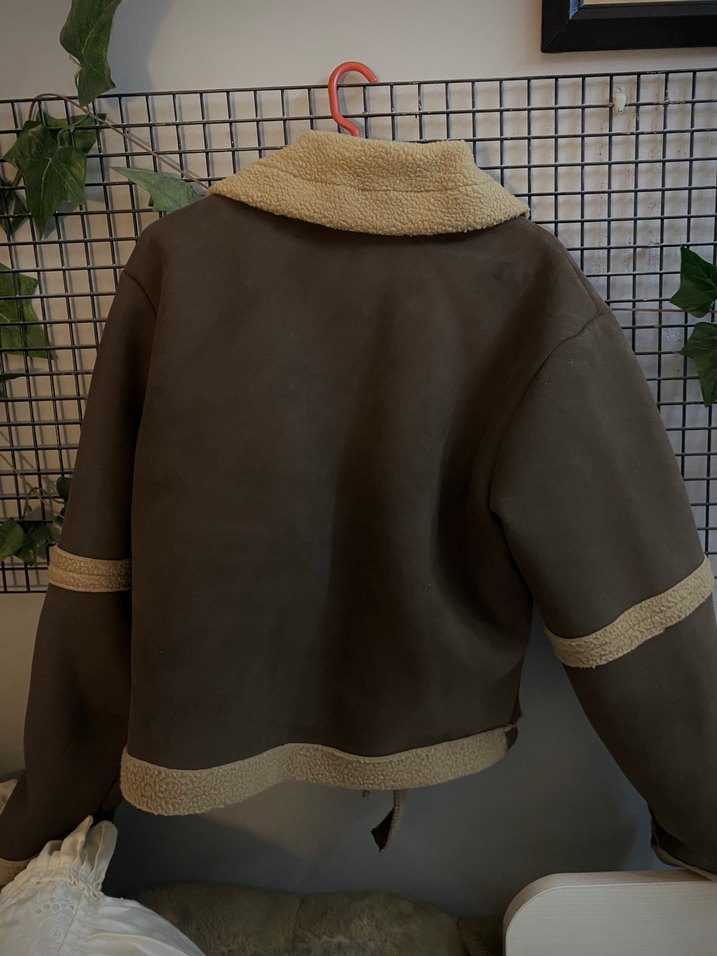 içi Peluşlu/Kürklü Kahverengi Süet Görünümlü Pilot Ceket - Görsel 3