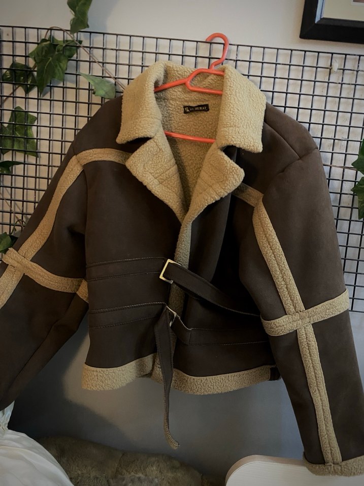 içi Peluşlu/Kürklü Kahverengi Süet Görünümlü Pilot Ceket - Görsel 2