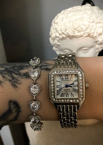 Vintage/Retro Kare Kadranlı Zirkon Taşlı Lüks Kadın Kol Saati - Görsel 4