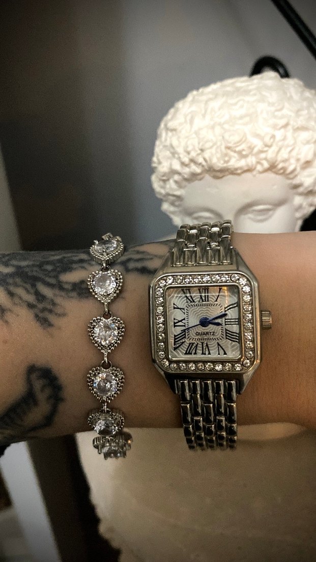 Vintage/Retro Kare Kadranlı Zirkon Taşlı Lüks Kadın Kol Saati - Görsel 4