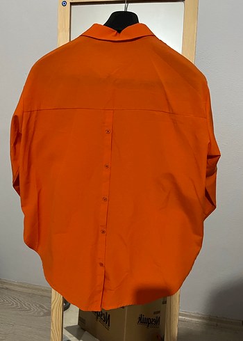 Turuncu Kadın Düğmeli Uzun Kollu Gömlek - Görsel 2