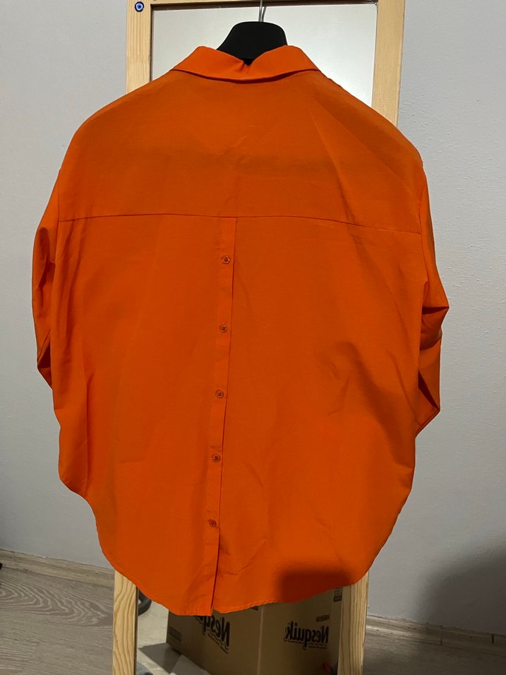 Turuncu Kadın Düğmeli Uzun Kollu Gömlek - Görsel 2