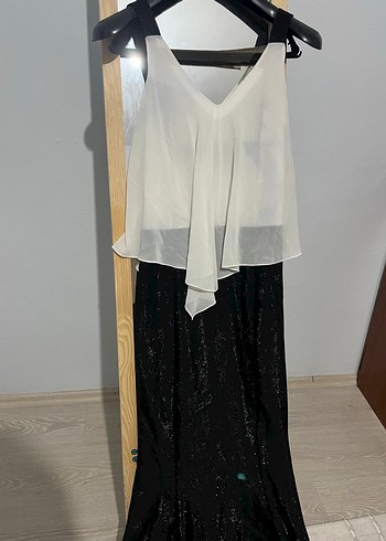 Explosion marka Siyah V Yaka Uzun Drapeli Abiye Elbise - Görsel 2