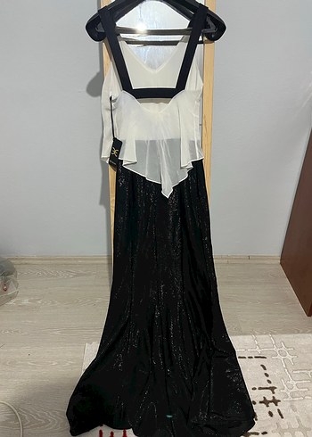 Explosion marka Siyah V Yaka Uzun Drapeli Abiye Elbise - Görsel 3