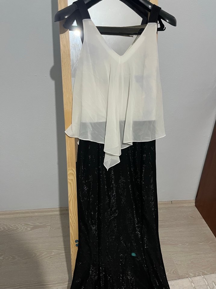 Explosion marka Siyah V Yaka Uzun Drapeli Abiye Elbise - Görsel 2