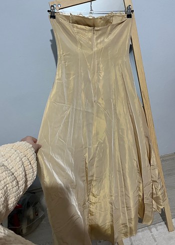 Apart marka Bej Drapeli Straplez Uzun Elbise - Görsel 2