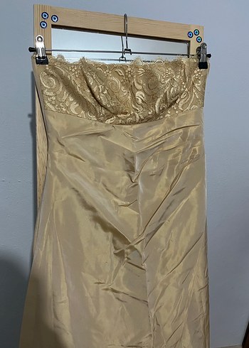 Apart marka Bej Drapeli Straplez Uzun Elbise - Görsel 3