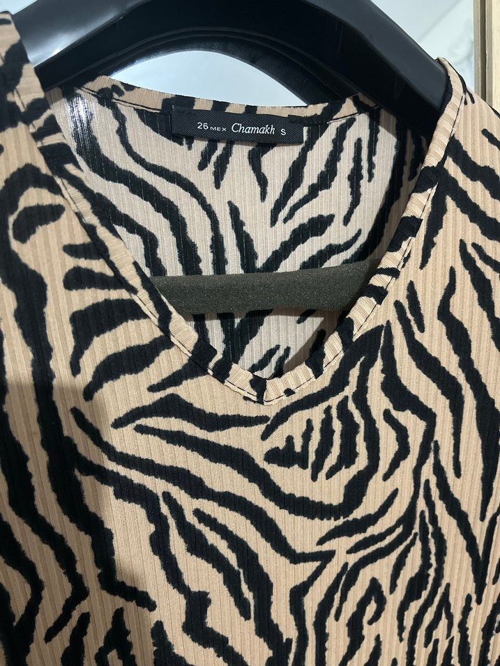 Kahverengi Zebra Desenli Mini Elbise - Görsel 3