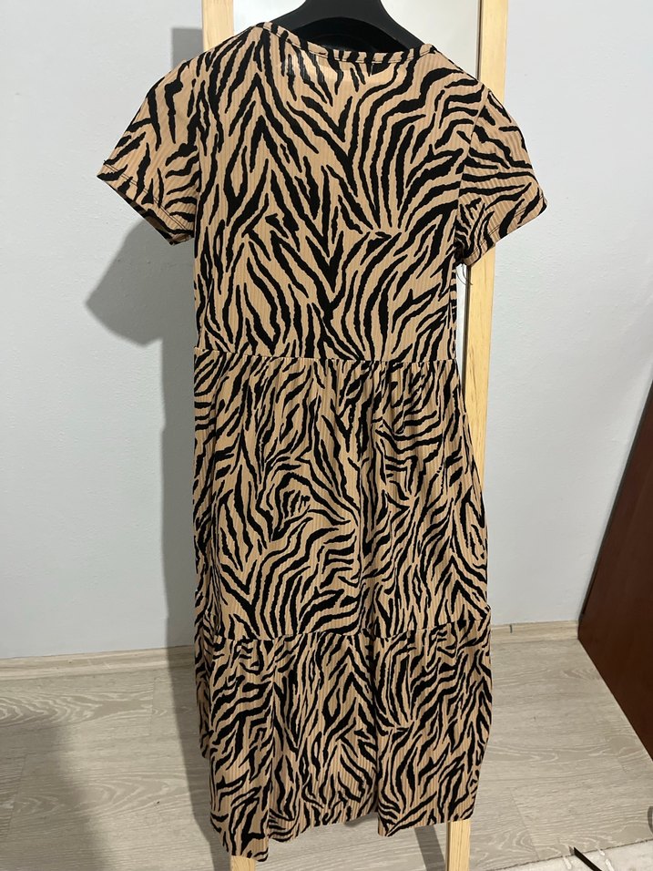 Kahverengi Zebra Desenli Mini Elbise - Görsel 2