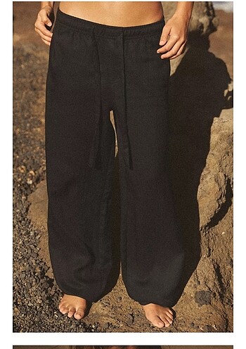 Zara Zara bağcıklı keten pantolon etiketli