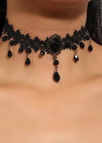 Siyah Nakışlı Dantel Gotik Choker