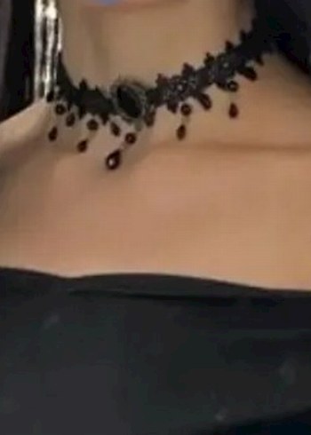 Diğer Siyah Nakışlı Dantel Gotik Choker