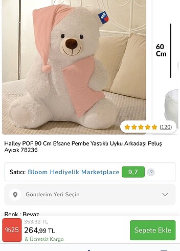 Beden Renk Halley marka oyuncak uyku arkadaşı peluş 65 cm