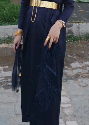 Abiye Uzun Drapeli lacivert Abiye Elbise