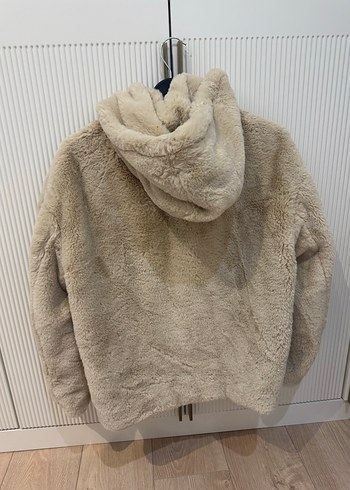 Zara Bej Kapüşonlu Kürklü Kadın Mont - Görsel 4